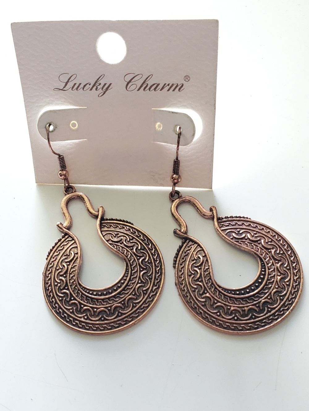 Copper-Tone Filigree Dangle Hoop Earrings - Picture 3 of 4
